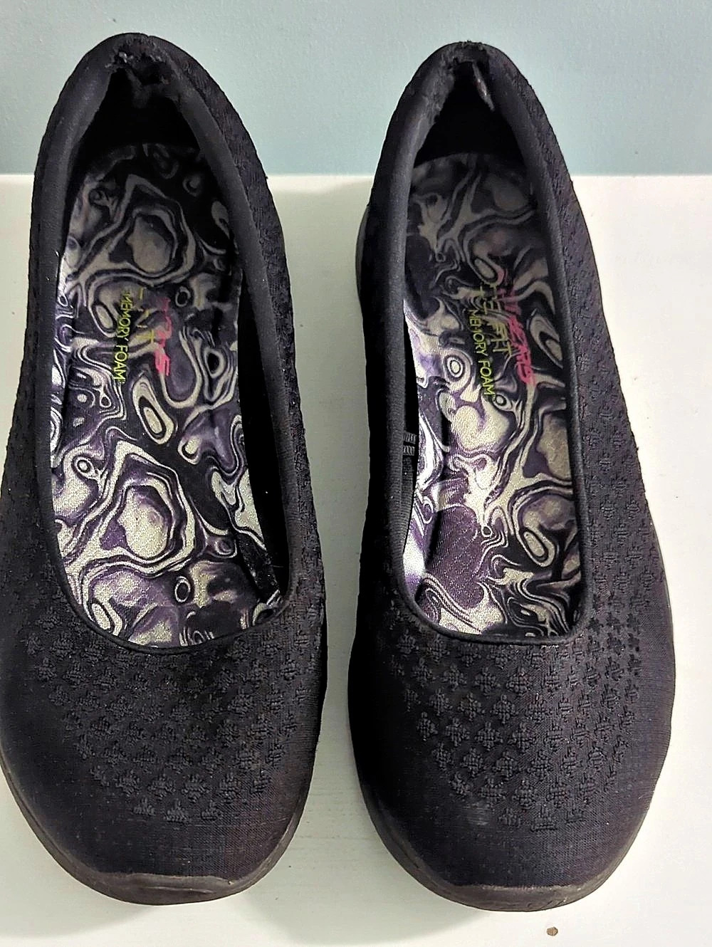 Skechers Sz 7 Cleo Ballet Flat Black Memory Foam Flats